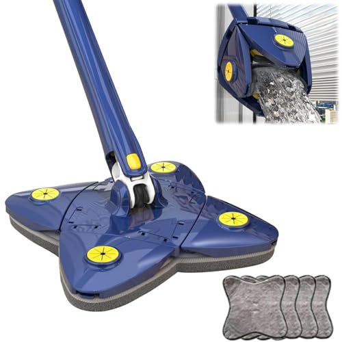 Trapeador de limpieza ajustable giratorio de 360°, trapeador de limpieza de pared extensible con mango largo, trapeador deshidratado 2 en 1 con 4 almohadillas de repuesto para trapeador Dreieciges