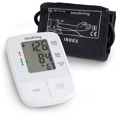 Innoliving Misuratore di Pressione da Braccio Digitale e Automatico INMD-DBP-6191, Display LCD Grande, Facile da Usare, Rilevazione di Pressione Sanguigna e Battito Cardiaco, Memoria Integrata