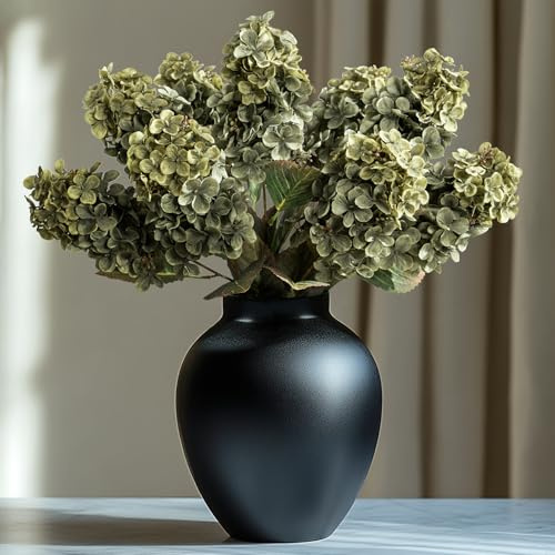 Ttranewsoo Green Hydrangea Artificial Flowers,Fake Fall Flowers Silk Hydrangea with Stems,Fall Faux DIY Floral for Table Vase,Hydrangeas Bouquet Indoor and Outdoor Decoration 24（ Green） 8pcs No Vase