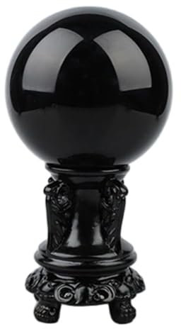 DECORN Obsidian Kristallkugel für Fengshui Ball, Meditation, Kristall-Heilung, Wahrsagerei Sphäre, Home Decoration, Natürliche Kristalle und Steine Kugel mit Ständer,Schwarz,150mm