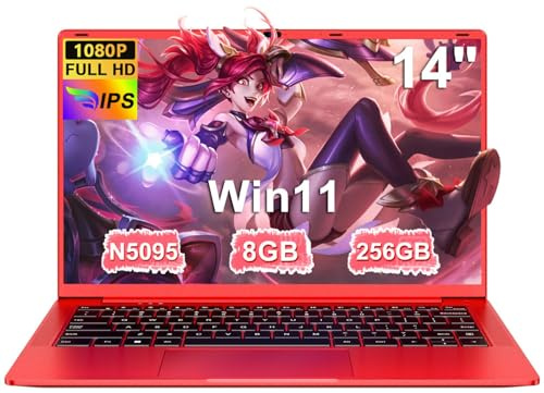 Ordenador Portátil 14 Pulgadas Celeron N5095 Upto 2,9 GHz Portatiles 8GB RAM 256GB SSD TF 1TB LPDDR4 Win11 5G WiFi 1920*1080 FHD Widevine L1 Laptop Película Protectora Español - Rojo Cuerpo Metálico6