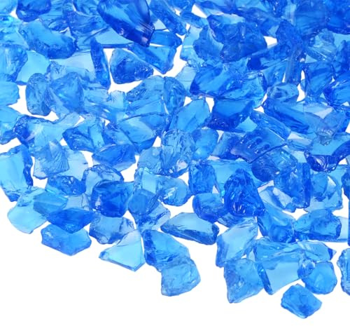 M METERXITY High Luster Fire Glass Gravel Stone, Glass Gems, Crushed Glass, Broken Glass Pieces for Crafts/Vases/Aquarium/Garden Decorations 6-9mm, 350g/0.77-Pound [Sea Blue]