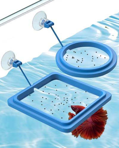 Pawfly 2 Pcs Fish Feeding Ring for Aquarium Aquarium Feeding Ring with Suction Cup Round and Square Floating Food Feeder Small Fish Feeder Circle for Betta Goldfish Guppy & Turtle