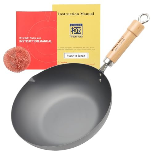 鐵兎堂 Riverlight KIWAME - Sartén de hierro premium, kit de inicio, resistente al óxido, fabricado en Japón (sartén wok de 28 cm)