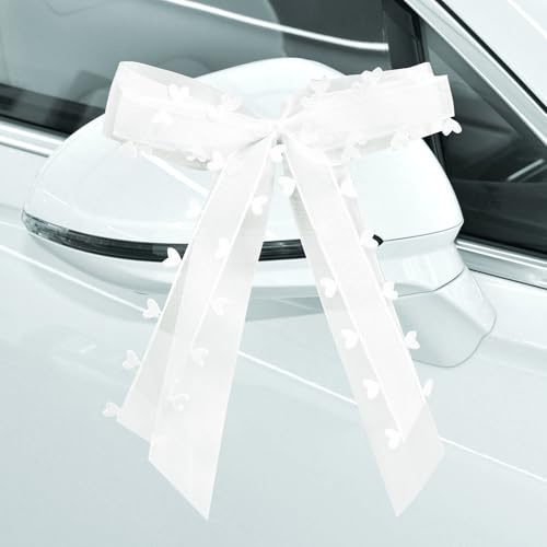 30 Stück Autoschleifen für Hochzeit Handgemachte Schleifen aus Satin für Auto Deko Weiße Hochzeit Schleifen Party- und Geschenkverpackung Größe 17x11cm
