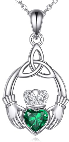 ONEFINITY Claddagh Halskette für Frauen 925 Sterling Silber Irischer Claddagh Anhänger Keltischer Knoten Halskette Irischer Schmuck Geschenke