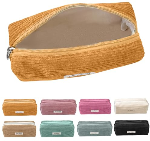 Electri-HQ Pencil Case，Trousse à Crayons en Velours CôTelé, 8 Couleurs au Choix， Grande Trousse De Papeterie, Trousse De Maquillage, Trousse à Crayons avec Fermeture éClair (Jaune)