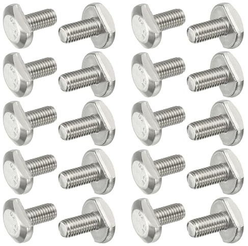 PATIKIL M8 x 16 mm T Slot Bolts, 20 Pcs 304 Stainless Steel Drop-in Bolt T Shape Stud Sliding Screw Metric Thread Hammer Head Bolt for T Track, Silver