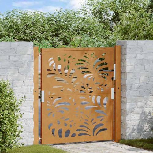 Homgoday Gartentor 105x105 cm Wetterfester Stahl Wellen-Design Gartentür Zauntor Hoftor, Tor Zauntor Gartenpforte Zauntür Gartenzaun Eingangstor für Garten Terrasse