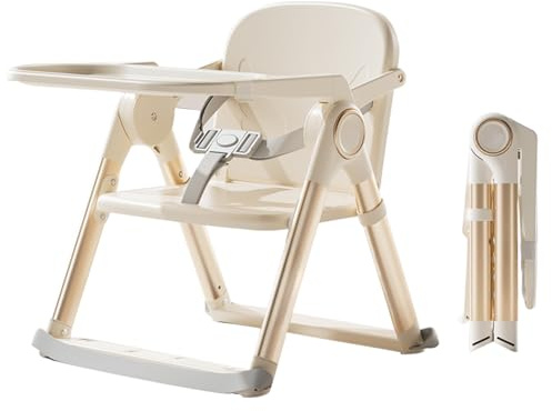 UBRAVOO 3-in-1 Kindersitzerhöhung Esszimmerstuhl, Verstellbarer, Faltbarer Hochstuhl mit Doppelteller, Umbaubarer Hochstuhl für Babys ab 6 Monaten mit Ess- und Spielfunktion (Beige)