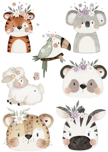 Set di immagini da stirare con animali Safari, koala, zebra, tigre, panda, leopardato, pappagallo, per tessuti, bambini, da applicare con ferro da stiro, per compleanno, t-shirt, borse, borse, costume