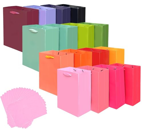 Gcardist 16 mini sacchetti regalo in 16 colori con manici in carta velina, 16 cm x 11,9 cm x 6,1 cm, piccoli sacchetti regalo per feste (32 pezzi di carta velina