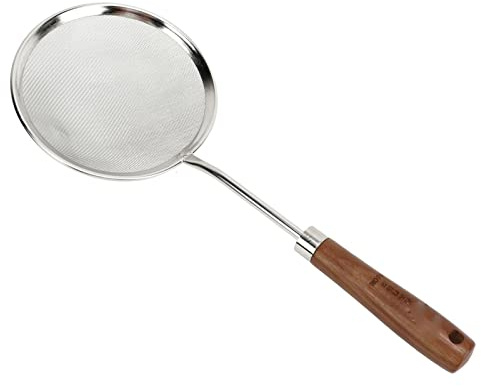 Passoire à huile, louche à mailles fines avec long manche, filtre à graisse en acier inoxydable 304 pour la cuisson, outil de filtration haute efficacité pour sauce, mousse et (Petite taille)