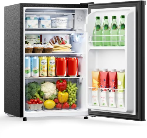 KOMORE Small Fridge, 63L Mini Fridge With Chiller Box, LED Light, Black