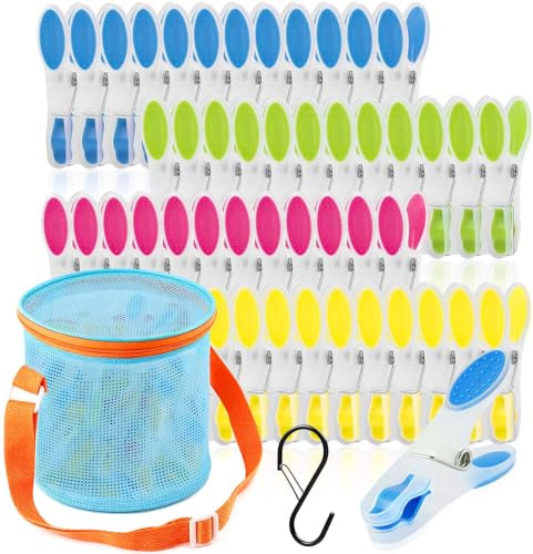 Clothes Pegs with Peg Basket Set, Clothes Pegs for Washing Line Extra Strong, Strong Grip Laundry Peg UV Resistant Plastic for Indoor & Outdoor, Peg Bag with Adjustable Strap & Free S Hook, 48 Pcs