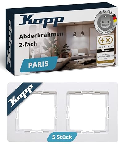 Kopp PARIS 2-fach Abdeckrahmen in Arktis-Weiß - 5 Stück - 8,3 x 15,4 cm - Rahmen für Steckdosen & Schalter - Stilvoller Steckdosenrahmen aus Kunststoff - Hochwertiger Lichtschalter-Rahmen