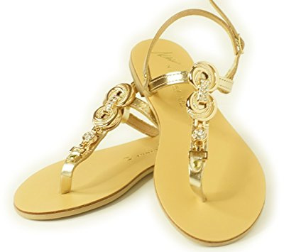 Nicolas Lainas Sandales d'été plates en cuir pour femme Doré Taille 36-40, or, 39 EU