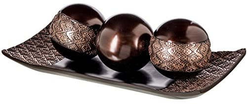 Creative Scents Dublin Home Tray and Orbs Set - Coffee Table Centerpiece - Decorative Accents Bowl with Spheres for Living Room and Dining Table - Brown