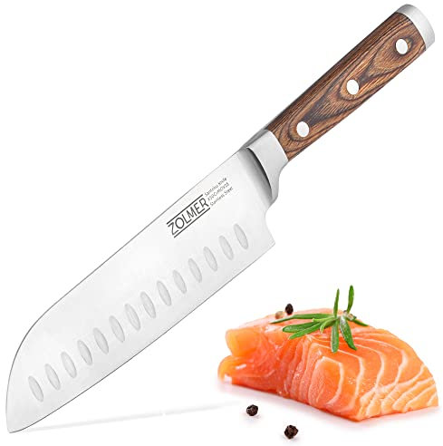 ZOLMER® Santoku Messer - Extra scharfes Küchenmesser - Allzweck Messer mit komfortablem Griff aus Pakka Holz - Einzigartiges Schneideerlebnis