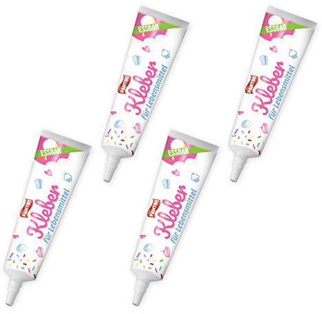 4x PANTIKI Lebensmittelkleber Tube je 20g - Farbe: transparent - wiederverschließbar | Essbarer Kleber für Lebkuchenhaus Lebensmittelkleber auf Torten Fondant kleben essbar lebensmitteltauglich