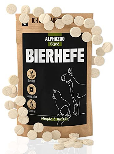 alphazoo Compresse di lievito di birra Cane 50 compresse, prodotto naturale per pelo lucido e pelle vitale, lievito di birra, minerali e vitamine per cani gatti contro la perdita di capelli e zecche