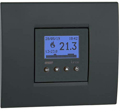 VEMER VE780000 KIROS - Cronotermostato Digitale da Incasso 2 Moduli, Compatibile con Scatole d'Incasso 503,504,506, Alimentazione 230V, Grigio Antracite e Bianco
