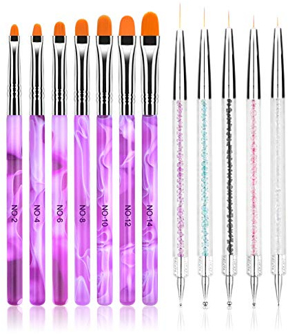 URAQT Pinselset für Nailart, 12-teilig Acryl Gel Nagel Pinsel Set, Nagelpinsel, Acryl Pinsel für Nägel, Pinsel für Gelnägel Pinsel Nageldesign, Nail Art Dotting Nail Art Nagel Stift für Malerei