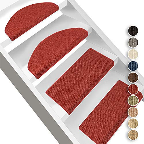 Floordirekt Alfombra de sisal Pure Nature - semicircular o rectangular - esteras de escaleras - alfombra escalonada de fibra de sisal natural resistente (angular con labio 65 x 23,5 cm) color rojo