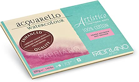 Fabriano Artistico Traditional White Watercolor Block, 140 lb./300 GSM, Hot Press, 20 Sheets, 7 x 10