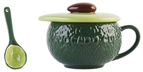 BESTonZON 1 Satz Frühstückstasse Keramikbecher Tassen Aus Porzellan Keramik Trinken Trinkbecher Avocado-milchbecher Wasserkrug Mit Deckel Keramik-teebecher Avocado-Tasse 3D Löffel Niedlich