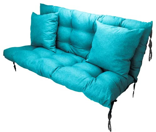 Filippo Sitzauflagen Gartenmöbel 140 x 55 x 55 cm Azurblau - Kissen Hollywoodschaukel Beständig Gegen Schimmel – Handgefertigt Polster für Hollywoodschaukel mit Befestigungsschnüre