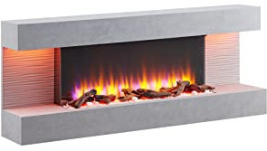 FLAMME Kingston Wall Mounted Fireplace up to 60 with 3 Flame Colours and 13 Mood Lighting Options (60 CEMENT GREY)