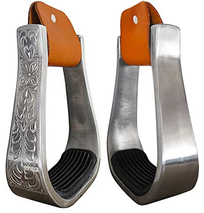 YC° Pferdesattel Westernsteigbügel - Pferdesteigbügel Druckguss - 12,1 cm Aluminium Gravur Reitausrüstung Steigbügel mit Gummimatte (B)