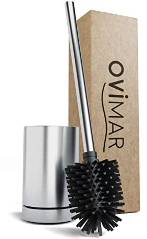 ovimar Toilettenbürste Tuno Silber | Silikon Klobürste | Belüftungsfunktion | frei stehend | Bürstenkopf wechselbar | abnehmbare Tropfschale | Ohne Wandmontage