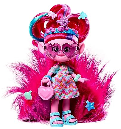 Mattel DreamWorks Trolls Band Together -modedocka och mer än 10 accessoarer, Hairsational Reveals drottning Poppy, förvandlingsbar håraccessoar HNF16