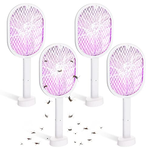 4 Pcs Electric Fly Swatter Bug Zapper Racket 2 in 1 USB Rechargeable Mosquito Racket 3000v High Powered Mosquito Killer for Indoor Outdoor Home Bedroom Kitchen Patio Office Insect