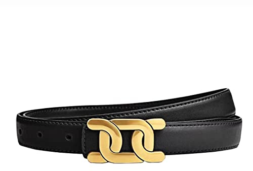 Yuangu Damen-Gürtel für Jeans, Ledergürtel mit goldfarbener Schnalle, Designer-Gürtel für Hosen, Jeans, Kleider, Schwarz, 100 cm (Fits 24-31 inches)
