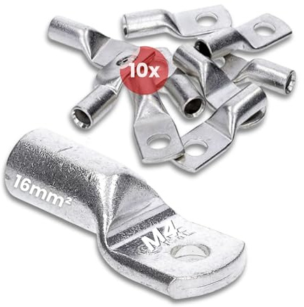 Kalitec 10x Rohrkabelschuhe 16mm² M4 - Kupfer Quetschkabelschuhe Verzinnt | Standard Presskabelschuhe nach DIN EN 13600, Kabelquetschverbinder ohne Sichtloch für Auto, Solar und Elektro-Installation