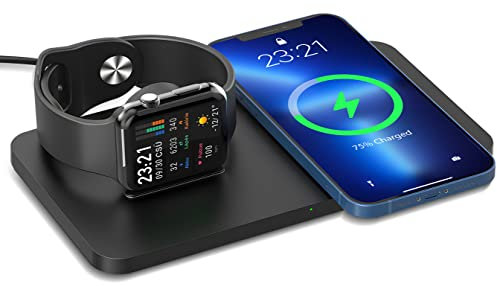 ANSTA Caricabatterie, caricabatterie wireless 2 in 1 caricabatterie a induzione stazione di ricarica compatibile con Galaxy S22/S21/S20/Note 20/10, iPhone 14/14 Plus/13/12 Pro/12/11