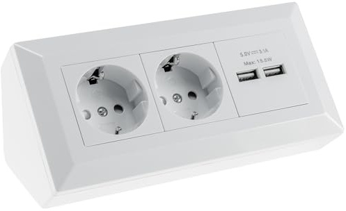 2-fach Steckdosenblock + 2x USB, weiß 250V~/ 16A, Aufbaumontage