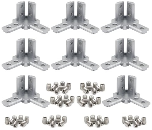 BLCCLOY 8Pcs 3030 Series Aluminum Extrusion Profile Tri Bracket 3-Way End Corner Right Angle Connector for 30 Extruded Aluminium Esquina Profil T Slot 8mm with Screws