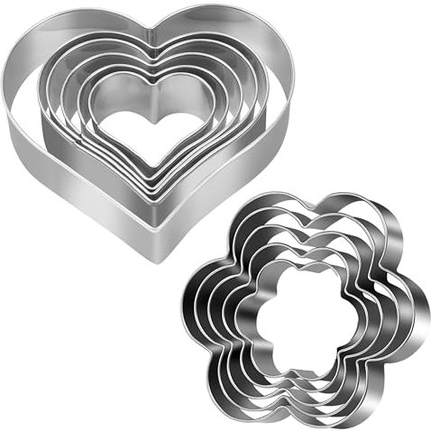 Glamified 10 PCS Cookie Cutters Set Heart Flower Shape Biscuit Cutters Stainless Steel Sandwich Cutter for Kitchen Baking Birthday Christmas Fondant Cake Decorating