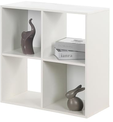PACHIRA 4 Cube Wood Bookcase Dark Brown, Stackable Cube Unit Freestanding Bookshelf Storage Shelf For Books CDs Clothes Storage Cube Unit For Living Room Bedroom Hallway Office