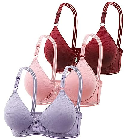 Wireless Bras with Support and Lift 3 Pack Comfort Push Up T Shirt Bra for Everyday Breathable Fashion Deep Cup Bralette Vest Women's Sports Bras Multicolor E 40