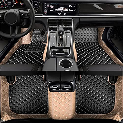 StrOux Auto Fußmatten Für Opel Adam 2013-2019, Allwetter Leder Bodenmatte Vorne Hinten Automatten Wasserdicht Anti Rutsch Teppich Fussmatten Innenraum Zubehör,A/Black-Beige