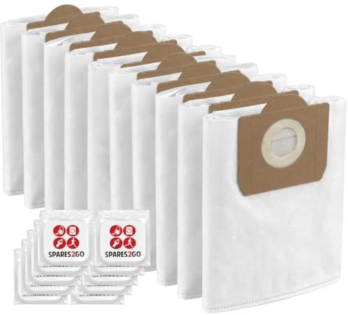 SPARES2GO Microfibre Dust Bags compatible with Karcher NT27/1 NT30/1 NT48/1 NT65/2 NT72/2 AB27 K2001 K 3011 Vacuum Cleaner (Pack of 10 + Fresheners)