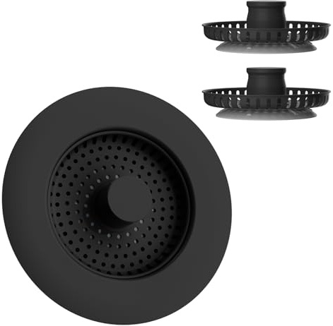 Hibbent Kitchen Sink Plug,Kitchen Sink Strainer and Stopper Combo,with 2 Strainers,All Metal,Anti-Clogging,Kitchen Sink Strainer Plug,and Prevent Odors-Sinks Depth > 22mm-Black