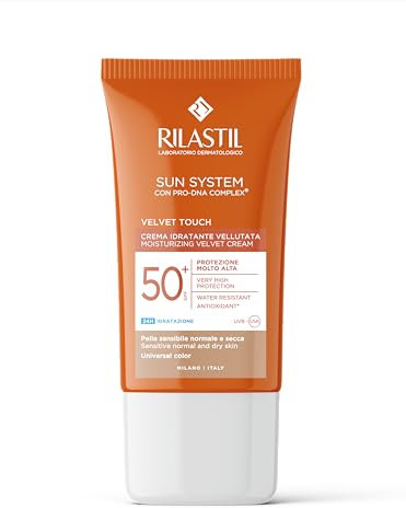Rilastil Velvet Touch 50+ Crema Idratante Vellutata, Crema Solare Viso e Idratante, Colore Universale, Confezione da 50ml