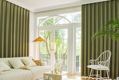 Whoiy Vorhänge Verdunkelnd Schlafzimmer Matcha Grün mit Ösen 229 cm Höhe, Einfarbig Jacquard Gardiene Polyester 2 Stück Ösenvorhang für Wohnzimmer, 229x137 cm