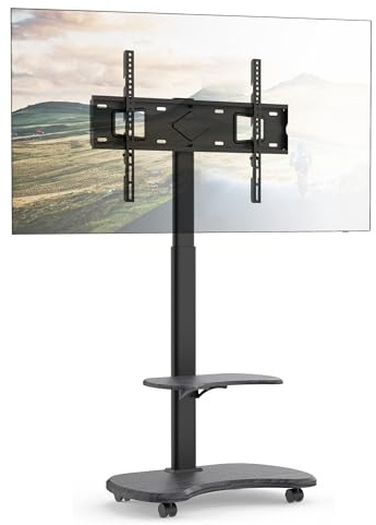XTRARM Stellar Support TV Roulant avec Etagère en Bois - Meuble Tele, Chariot Meuble TV à Hauteur Ajustable avec roulettes pour TV 32-70 Jusqu'à 45 kg - Support de TV Universel Max VESA 600x400mm